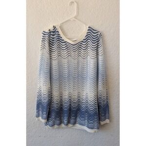 Christopher‎ & Banks Knit Sweater Blue White Wave Pattern Metallic XL
